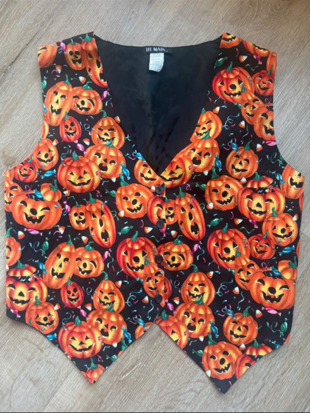 90s Vintage Halloween Pumpkin Vest - Orange/Black